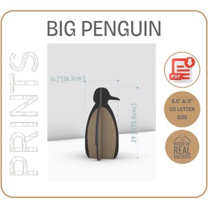 Planos de bricolaje de pingüinos 3D de gran tamaño, decoración del hogar para Navidad, planos de carpintería, recorte de bricolaje de cartón, silueta, plantilla de seguimiento, imprimible