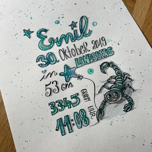 Geburtsdaten Wandbild | handgemalt und personalisiert | BABYGESCHENK | GEBURT | Erinnerung - Geburtsposter