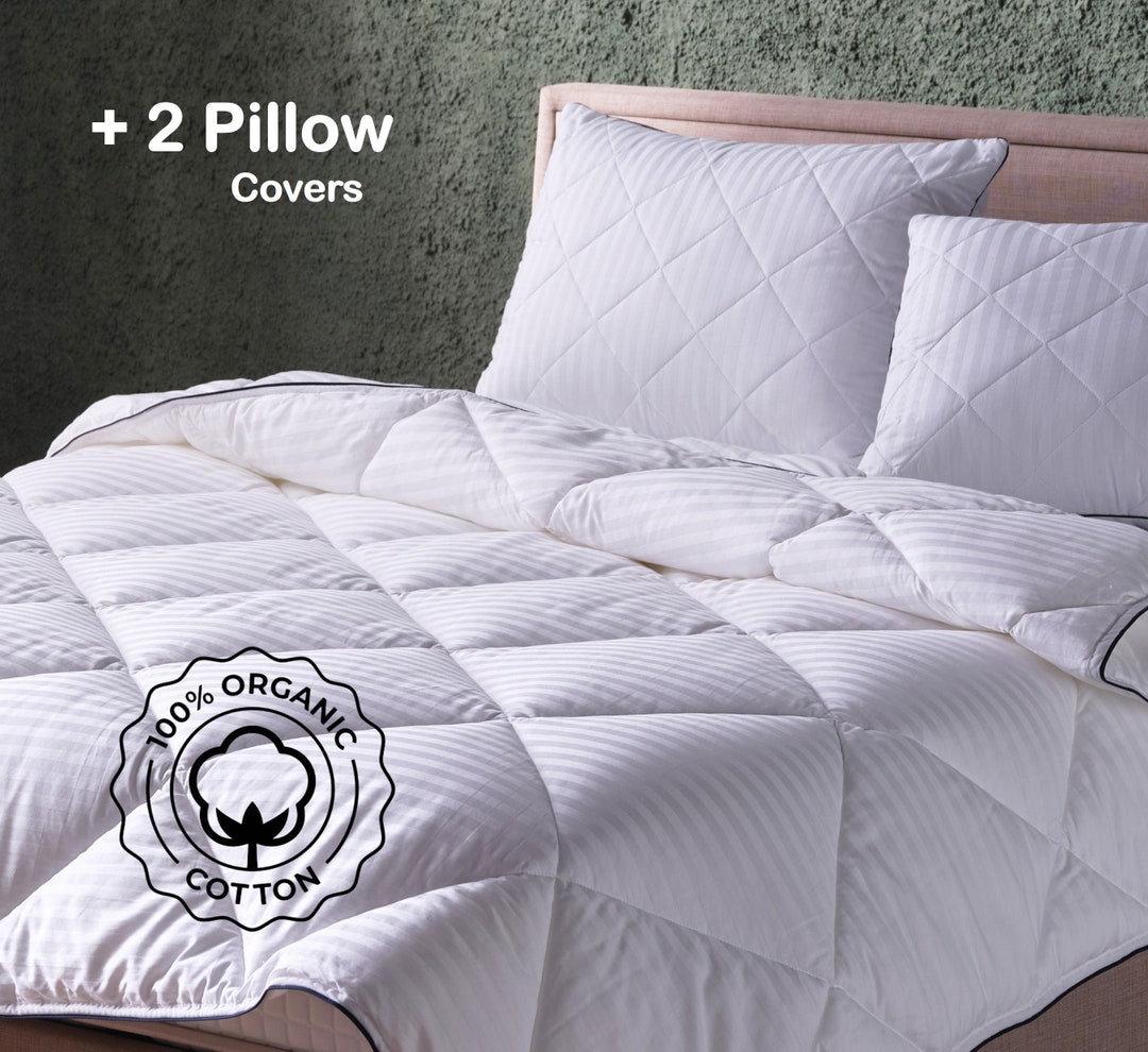 Organic Cotton Duvet Insert 2 Pack Pillowcases Set, Silky Satin Down