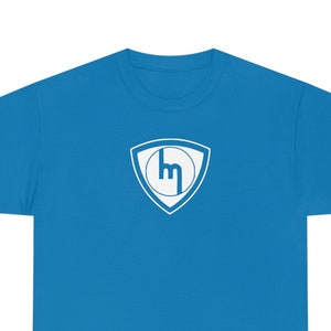 May include: A blue t-shirt with a white Mazda logo on the front.