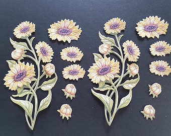 SUNFLOWER STEMS  6 sets Carnation Crafts  with decoupage pieces ideal for Cardmaking