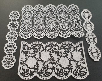 Beautiful large Lace panels and borders. Very pretty intricate die cut  paper lace 8 pieces in total