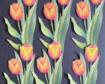 6 LARGE TULIPS ideal Cardmaking, Scrapbooking, Embellishments etc.