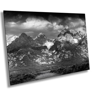 Teton Gebirgskette schwarz/weiß Wand-Landschaftsdruck / Acryl / Leinwand / Metall. Teton National Park Wandkunst für Schlafzimmer, Zuhause oder Büro.