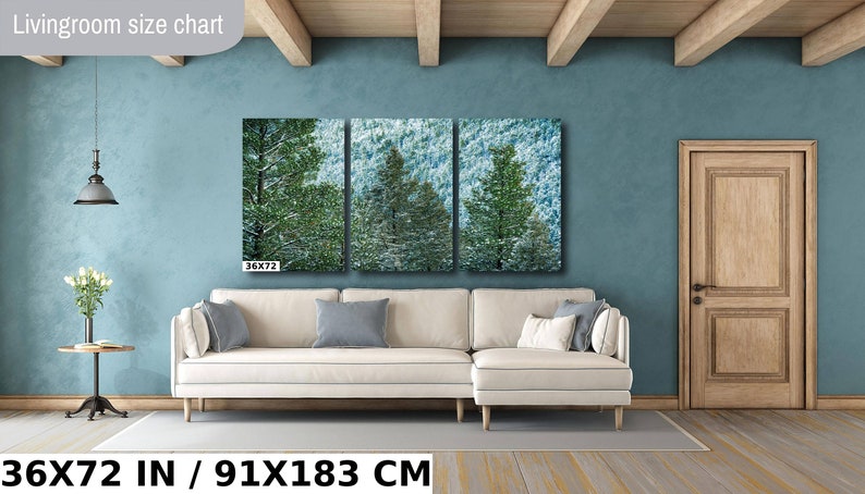 Snow Covered Trees on Mountainside Fine Art Photograph-Print/Acrylic/Canvas/Metal. Cool Winter Home or Office Decor. Snow Forest Photo. 36x72 Inch 3-Panel
