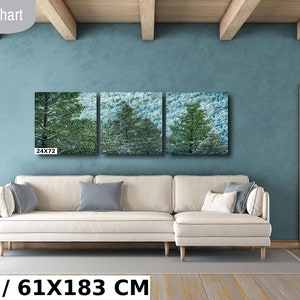 Snow Covered Trees on Mountainside Fine Art Photograph-Print/Acrylic/Canvas/Metal. Cool Winter Home or Office Decor. Snow Forest Photo. 24x72 Inch 3-Panel