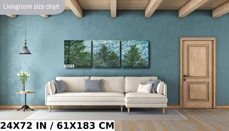 Snow Covered Trees on Mountainside Fine Art Photograph-Print/Acrylic/Canvas/Metal. Cool Winter Home or Office Decor. Snow Forest Photo. 24x72 Inch 3-Panel