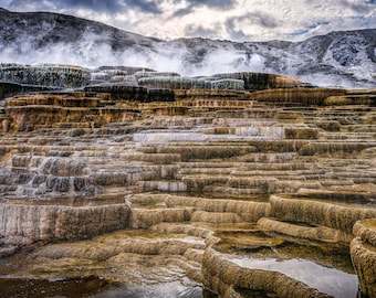 Mammoth Hot Spring Print, Yellowstone National Park Thermals Wall Decor, Nature Photography, Landscape Photography-Acrylic/Metal/Canvas Art.