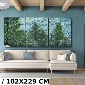 Snow Covered Trees on Mountainside Fine Art Photograph-Print/Acrylic/Canvas/Metal. Cool Winter Home or Office Decor. Snow Forest Photo. 40x90 Inch 3-Panel