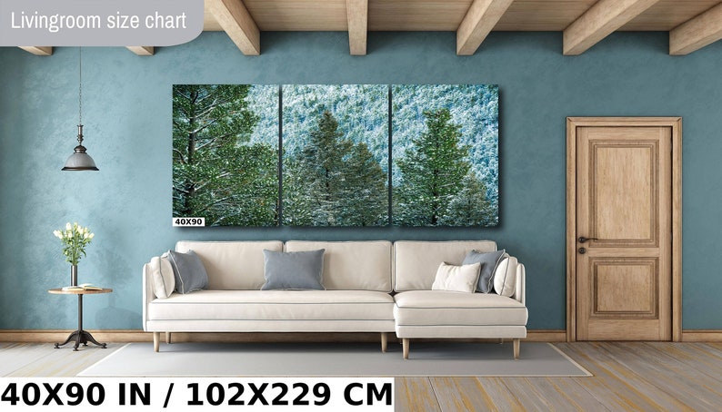 Snow Covered Trees on Mountainside Fine Art Photograph-Print/Acrylic/Canvas/Metal. Cool Winter Home or Office Decor. Snow Forest Photo. 40x90 Inch 3-Panel