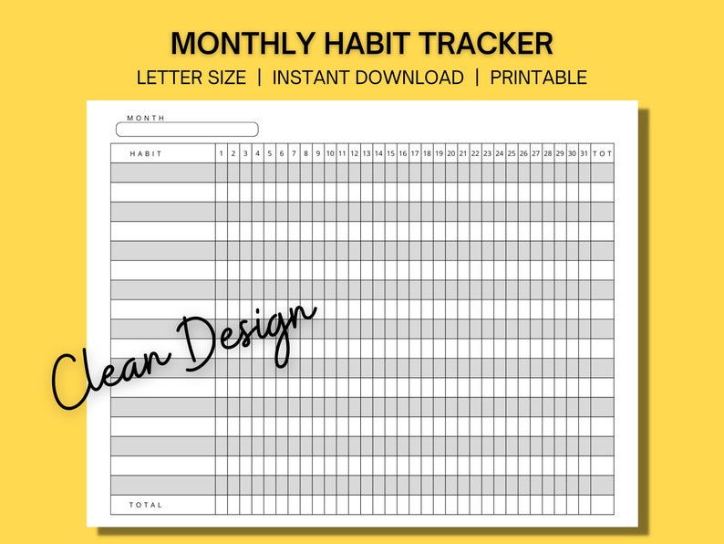 Monthly Habit Tracker Instant Download Printable Letter Size - Etsy