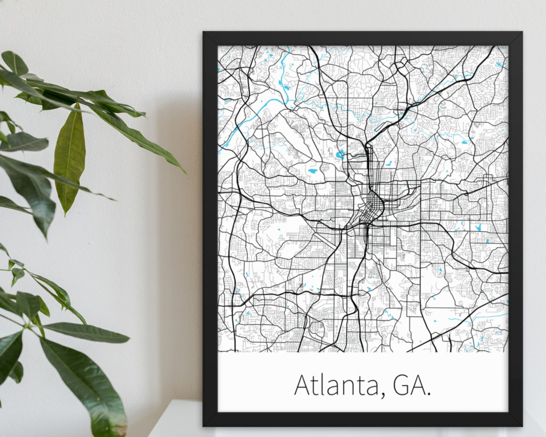 Atlanta, GA. | City Minimalist Map in Black and White | Printed on ...