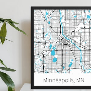 Minneapolis, MN. | City Minimalist Map in Black and White | Printed on Premium Wall Art | Available on Poster, Framed Poster, and Canvas