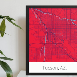Tucson, AZ. - Cardinal & Navy | College Town Minimalist Map in Official School Colors | Printed on Premium Wall Art