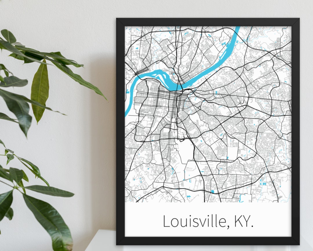Louisville, KY. | City Minimalist Map in Black and White | Printed on ...