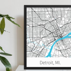 Detroit, MI. | City Minimalist Map in Black and White | Printed on Premium Wall Art | Available on Poster, Framed Poster, and Canvas