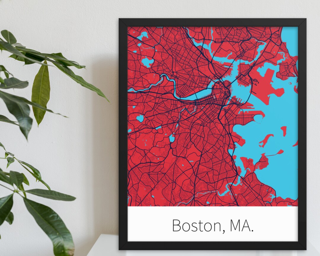 Boston, MA. - Red & Blue | Pro Sports Team City Minimalist Map in ...