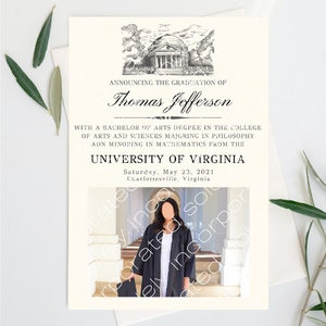 Universidad de Virginia / Carta de anuncio de graduación elegante y atemporal [Descarga digital fácil]