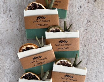 Mediterranean Olive & Lemon Wedding Soap-Olive Leaf – Personalized Guest Gift – Natural Handmade Soap Bar – Rustic Botanica