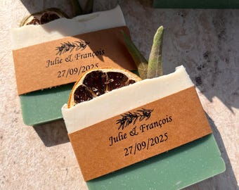 Mediterranean Olive & Lemon Wedding Soap-Olive Leaf – Personalized Guest Gift – Natural Handmade Soap Bar – Rustic Botanica