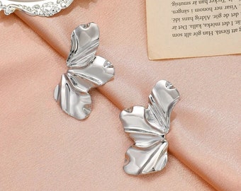 Half Left Flower Earrings For Women, In Gold And Silver