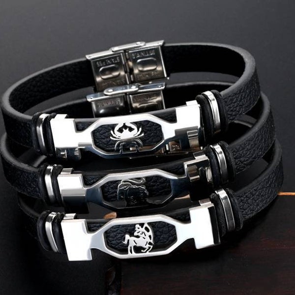 Zodiac Sign Leather Bracelet For Men And Women.