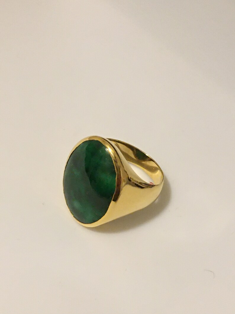 Kaysjade Green Burma Natural Jade Oval Ring 15K Gold Size 6 Fine