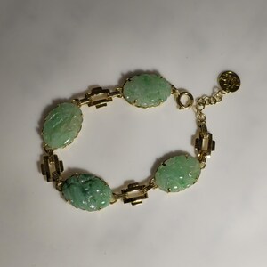 A Jade Jadeite, green genuine carved jade bracelet 15K real gold