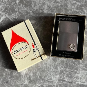 Vintage Zippo Lighter &quot;USS&quot; Plate - Chrome Brushed - 1960s 1970s - Rare Military Series with Box