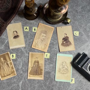 Antique Carte De Visite Photographs - set of 6 - Victorian Era America - 1800s CDV Portraits - signed - women and children - PA and IL