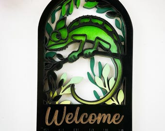 Laser Cut Chameleon Key Holder | Personalized Nature Decor