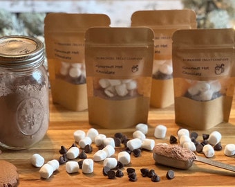 4 Homemade Hot Chocolate Pouches With Marshmallow | Single Serving | Great Gift or Party Favor | The Perfect Hot Chocolate Kit