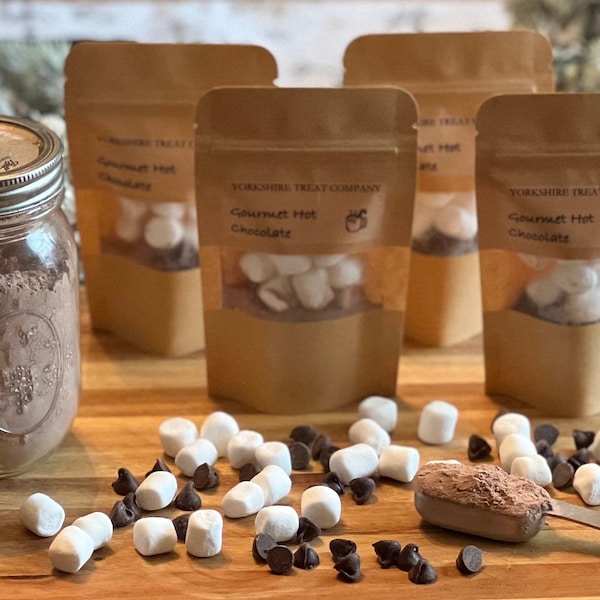 4 Homemade Hot Chocolate Pouches With Marshmallow | Single Serving | Great Gift or Party Favor | The Perfect Hot Chocolate Kit