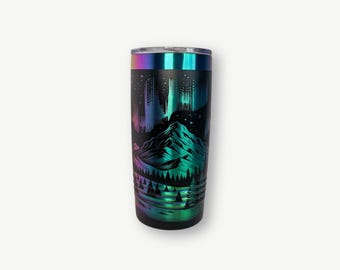 Aurora Borealis Laser Engraved Tumbler, Personalized Northern Lights Gift