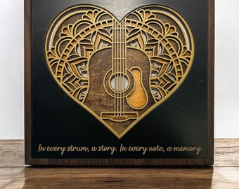 Layered Wood Guitar Mandala Wall Art: Music Lover Gift