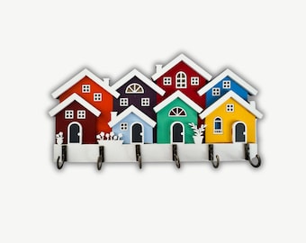 Rowhouse Key Holder – Rustic Wooden Wall Hooks, Entryway Organizer