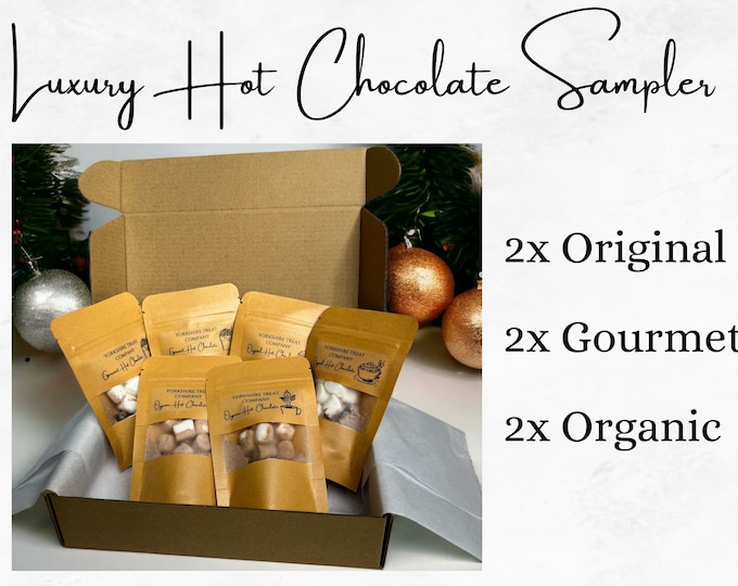 Luxury Homemade Hot Chocolate Sampler | 6 Single Serving Pouches With Marshmallow | Great Gift or Party Favor | Perfect Hot Chocolate Kit