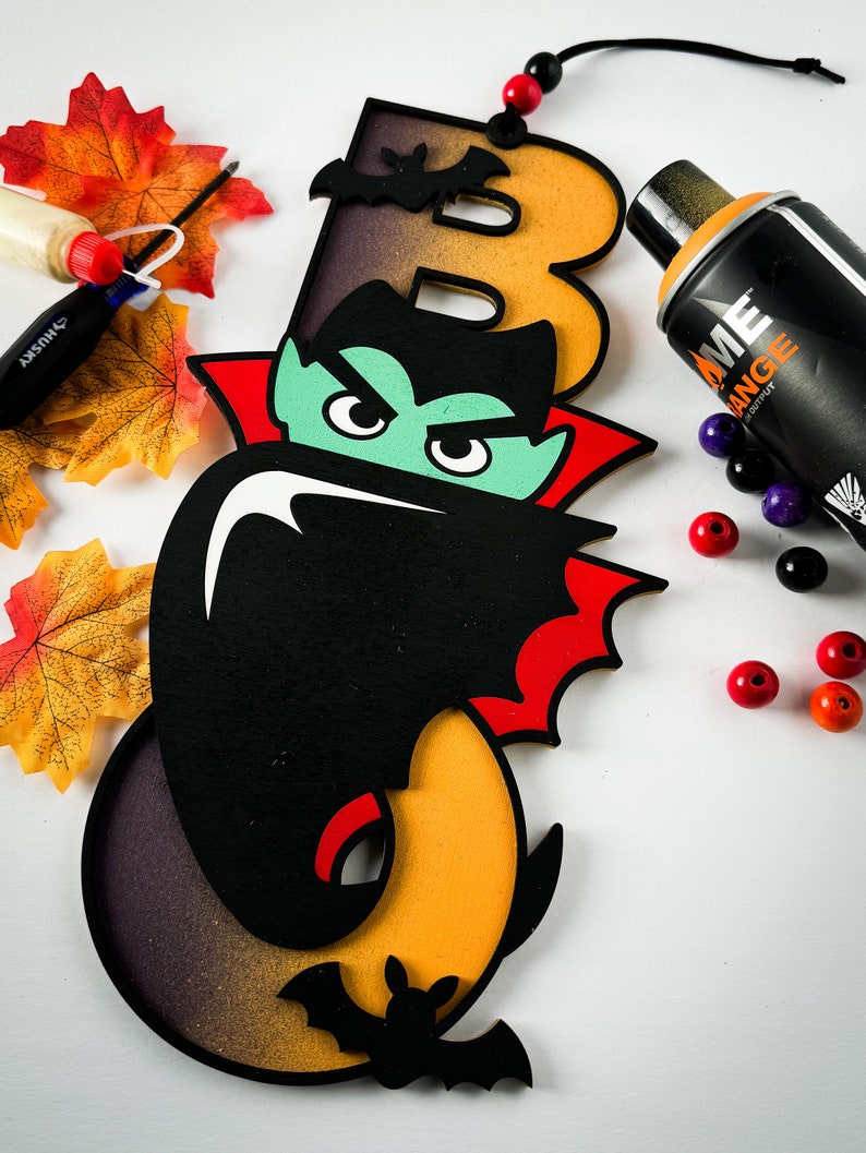 Handcrafted Halloween Dracula boo Wall Hanger Spooky Fun Decor Kid ...