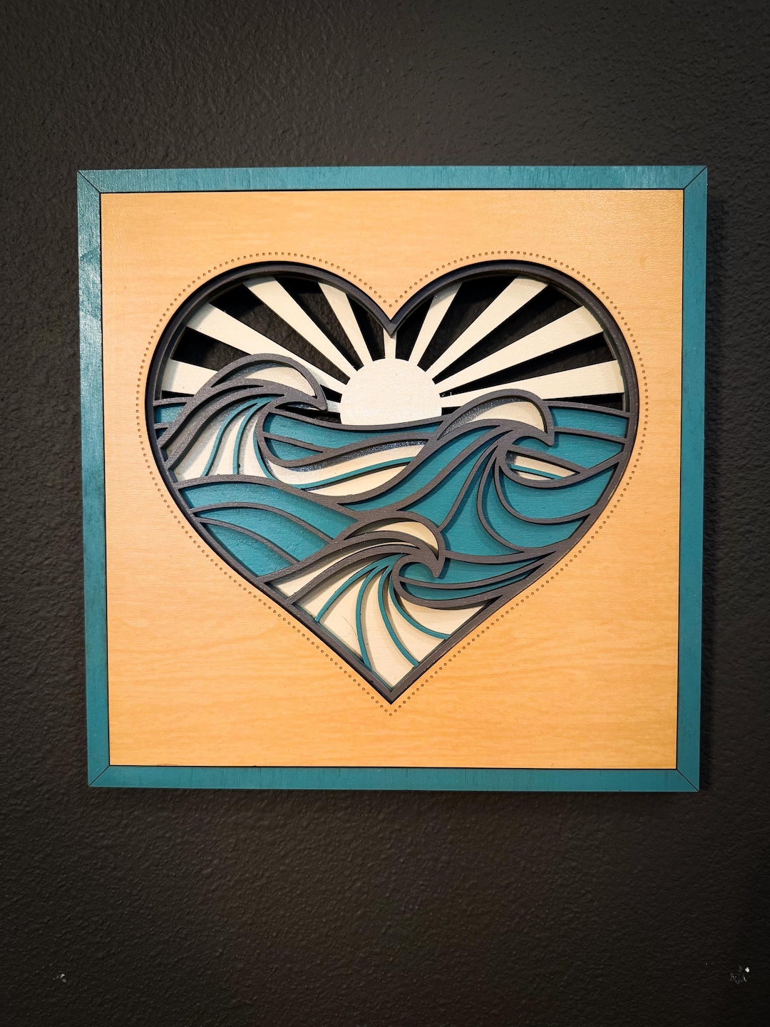 Layered Ocean Wave Heart Wall Art: Coastal Sunset Decor - Etsy