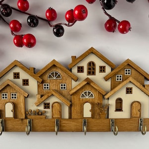 Handcrafted Wooden House Keyholder - Cottage Design with 6 Hooks - Rustic Wall Decor - Perfect for Entryways & Housewarming Gifts