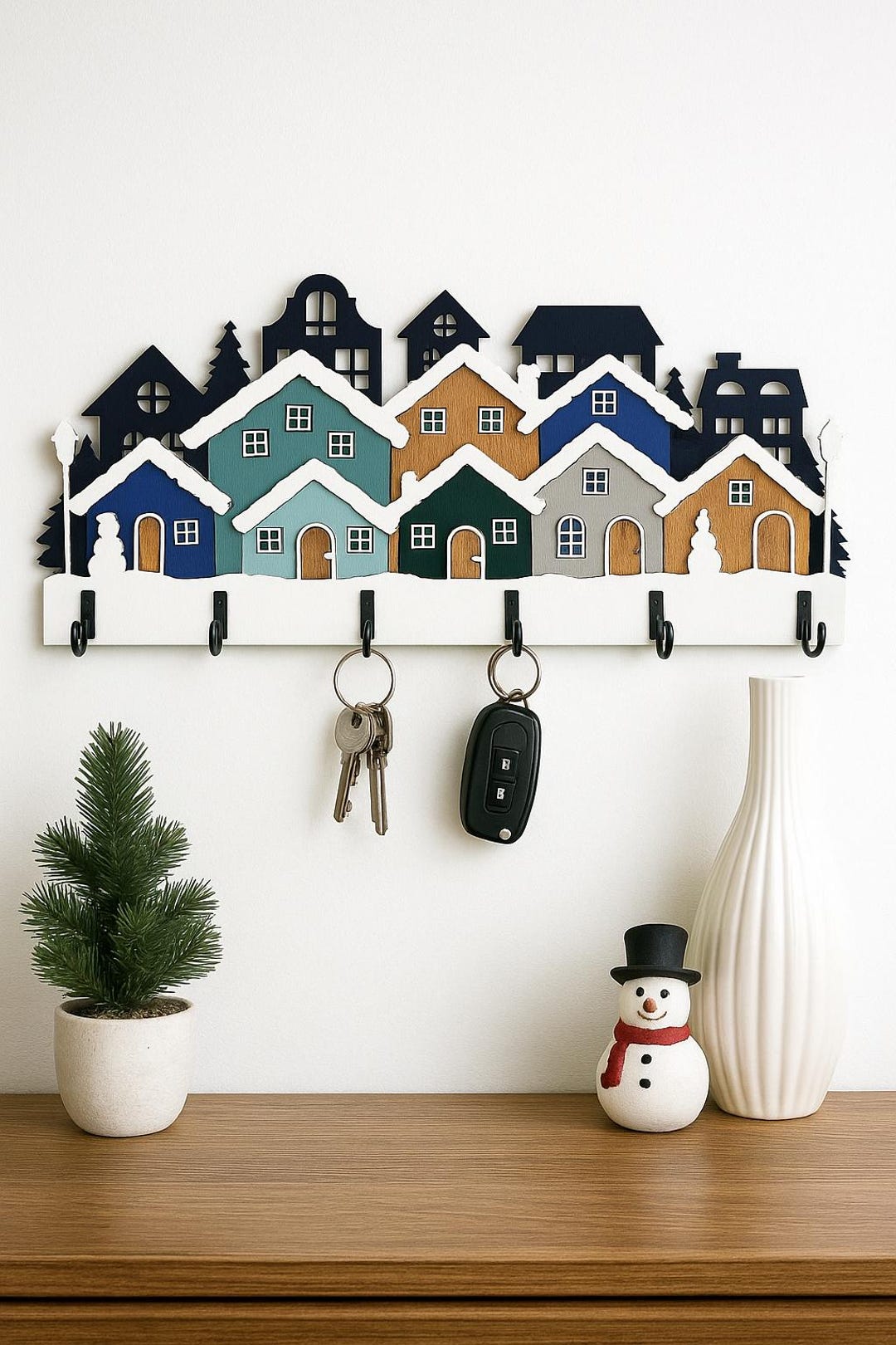 Handcrafted Winter Village Key Holder: 6-hook Cottage Decor - Etsy