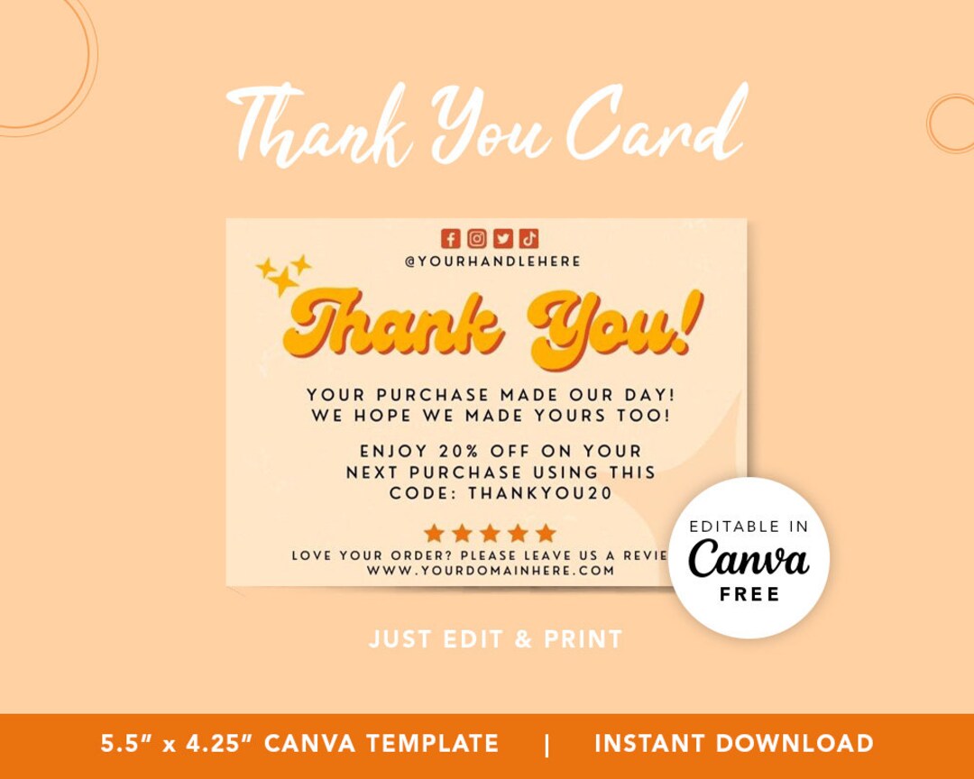 Groovy Business Thank You Card Printable Thank You Template Editable in ...
