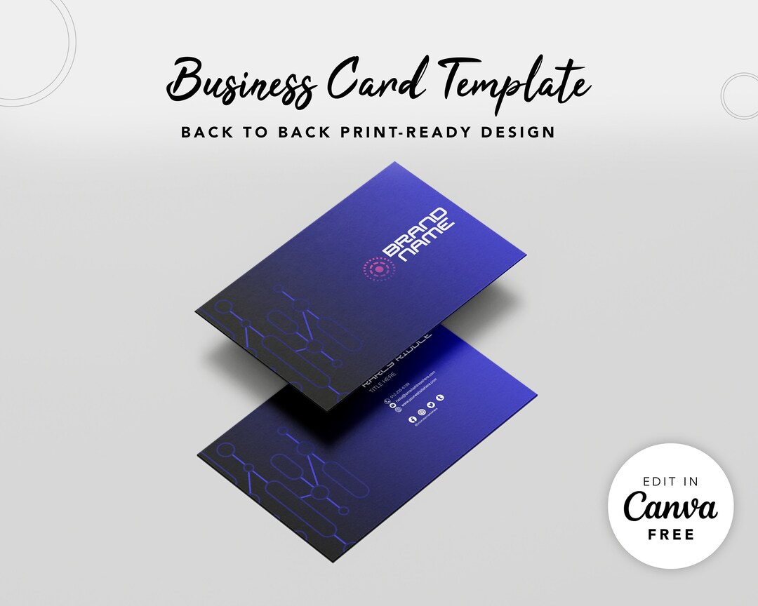 Tech Business Card Template Printable and Fully Editable in CANVA FREE ...