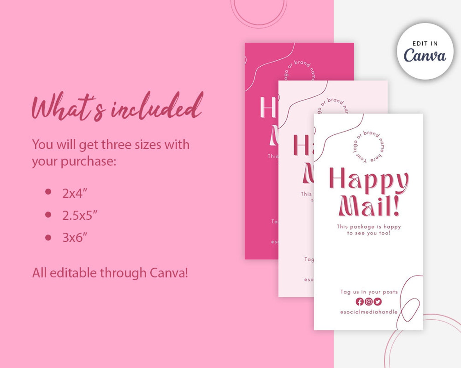 Pink Printable Box Label Fully Editable Canva Free 3 Colours Customised ...