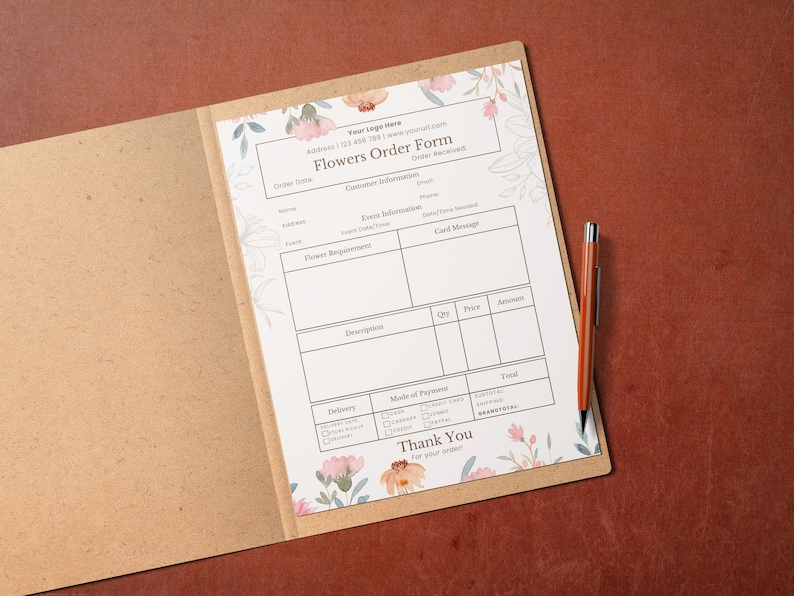 Flower Order Form Template Printable and Fully Editable CANVA FREE