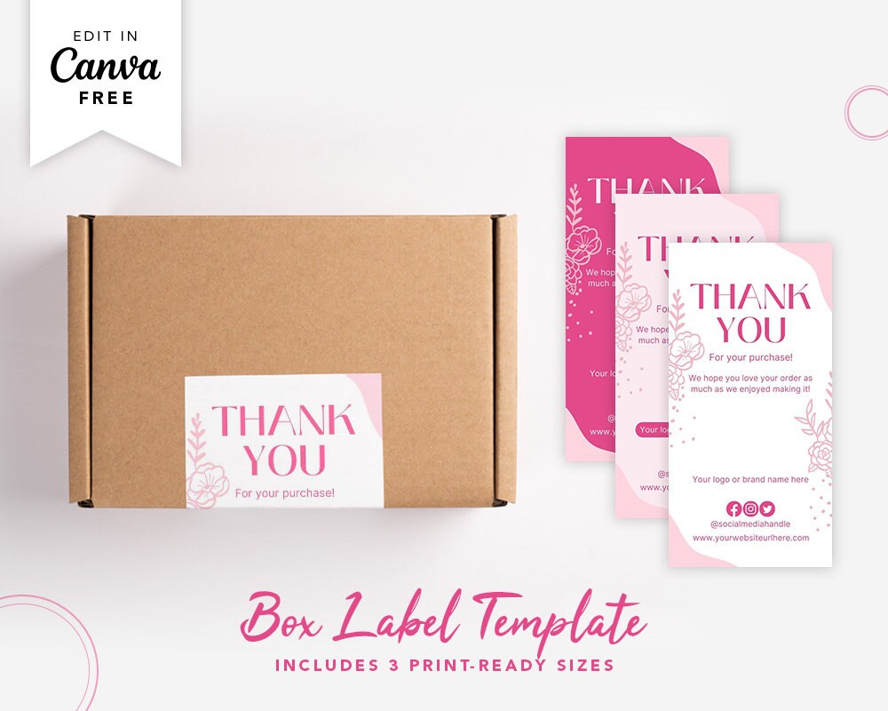 Flower Pink Editable Box Label Printable Box Seal 3 Colours Customised ...