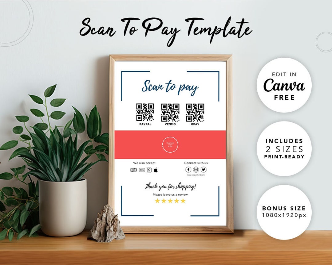 Editable Scan to Pay Template Printable Sign QR Code - Etsy Portugal