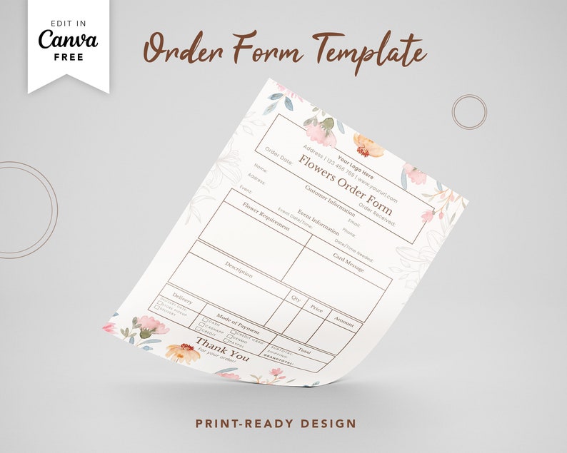 Flower Order Form Template Printable and Fully Editable CANVA FREE Flower Order Form Template Printable and Fully Editable CANVA FREE