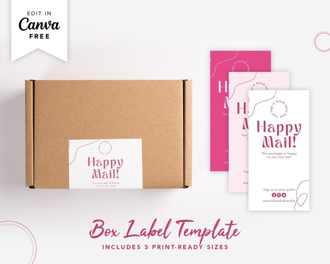 Pink Printable Box Label Fully Editable Canva Free 3 Colours Customised ...