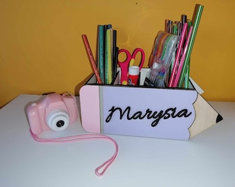 Matita Organizzatore SVG File, Personalizzato Insegnante Apprezzamento Regalo Scrivania Portapenne Tazza di Stoccaggio, Digital Laser Cut Glowforge file Nome Personalizzato